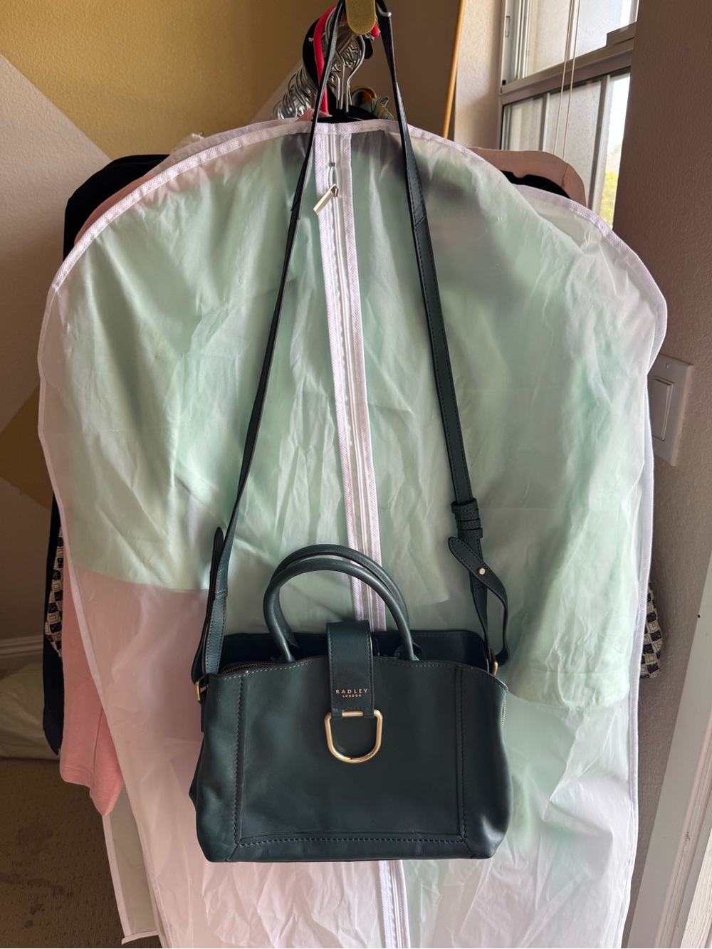RADLEY LONDON Dark Green Leather Satchel with Gold Hardware